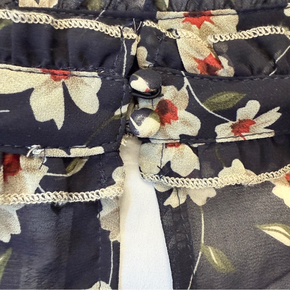 POL Navy Floral Ruffle Sheer Blouse Women’s Large Boho Romantic Cottagecore NWT - Picture 6 of 10